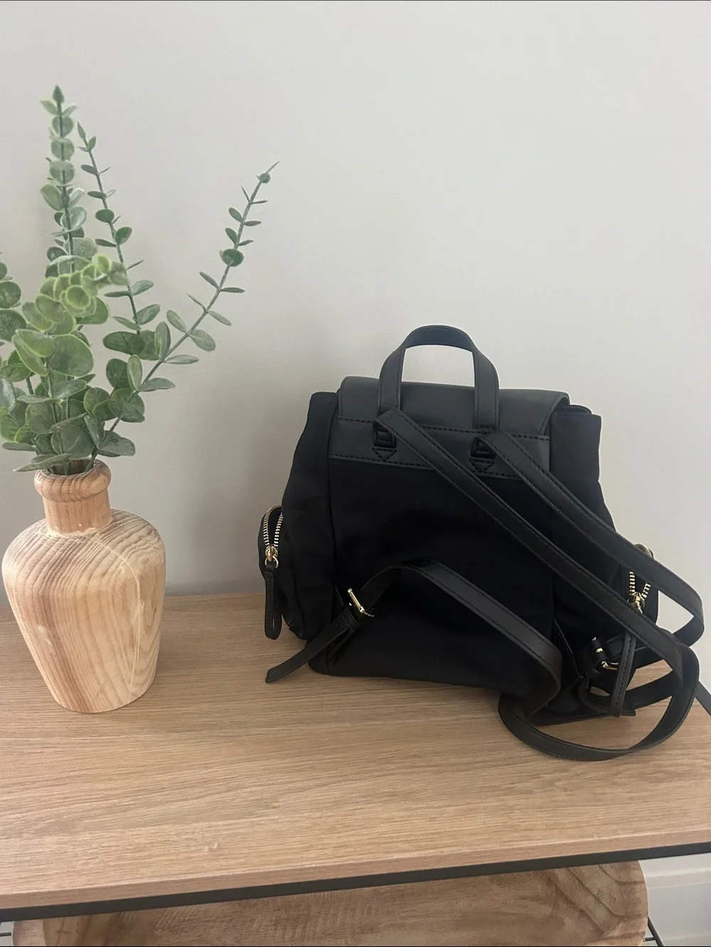 Michael Kors Black Nylon Drawstring Backpack with Gold Logo
